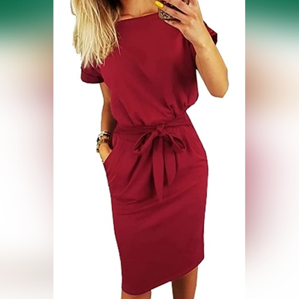 FASHION Women's Summer Short Sleeve Crewneck Striped Dress Basic